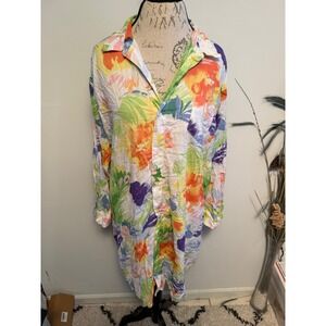 Ralph Lauren 2X Floral Print Button Down Long Sleeve Shirt Top Blouse